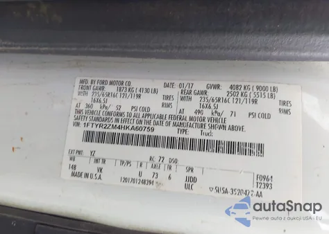 2017 Ford Transit-250 from USA, damaged, VIN 1FTYR2ZM4HKA60759